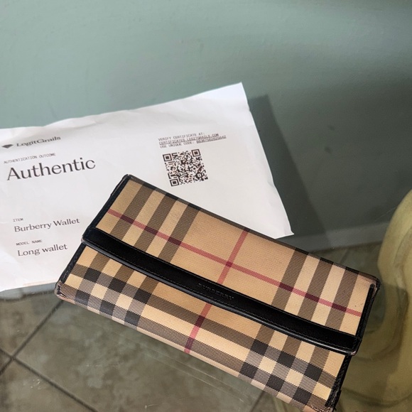 Burberry Handbags - 💯 Burberry Beige Check Long Wallet with Black Trim and Red Accents